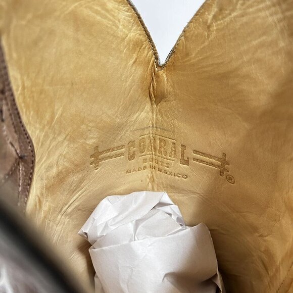 Corral Floral Full Stitched Cowboy Boots Beige Pull On Pointed Toe Leather 9.5 B - Picture 11 of 12